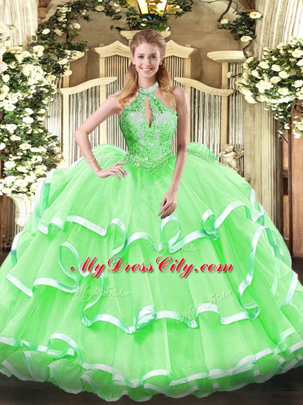 Luxury Beading and Ruffles 15 Quinceanera Dress Lace Up Sleeveless Floor Length