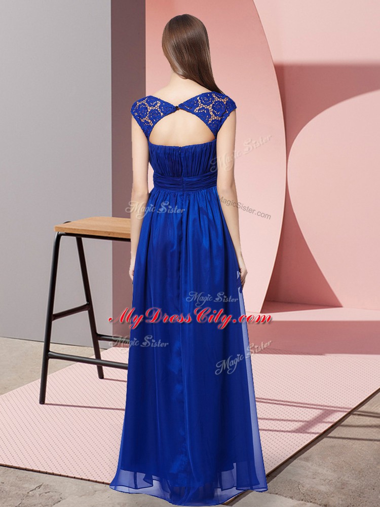 Flirting Royal Blue Zipper Scoop Lace Evening Dress Tulle Sleeveless