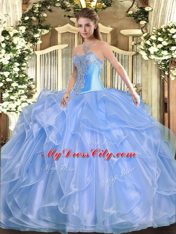 Luxury Sleeveless Beading and Ruffles Lace Up Quinceanera Dress
