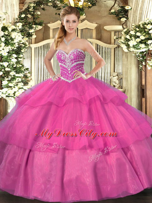 Adorable Tulle Sleeveless Floor Length Sweet 16 Dresses and Beading and Ruffled Layers