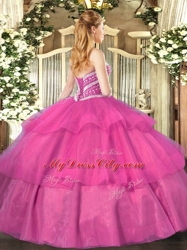 Adorable Tulle Sleeveless Floor Length Sweet 16 Dresses and Beading and Ruffled Layers