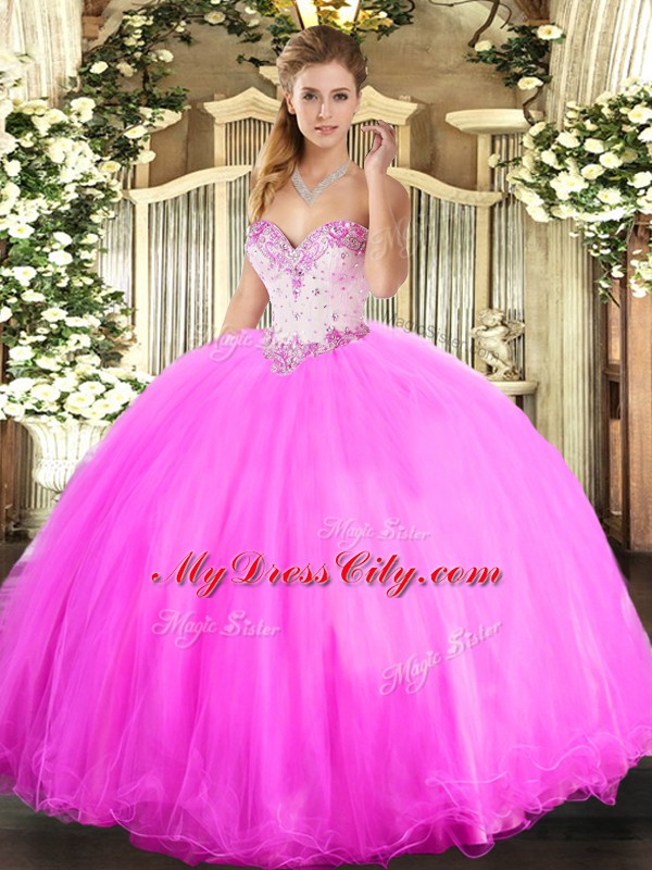 Elegant Rose Pink Sweetheart Neckline Beading Quince Ball Gowns ...