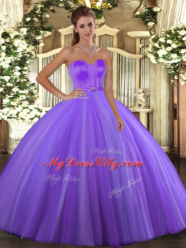 Lavender Sweetheart Lace Up Beading Quinceanera Dress Sleeveless