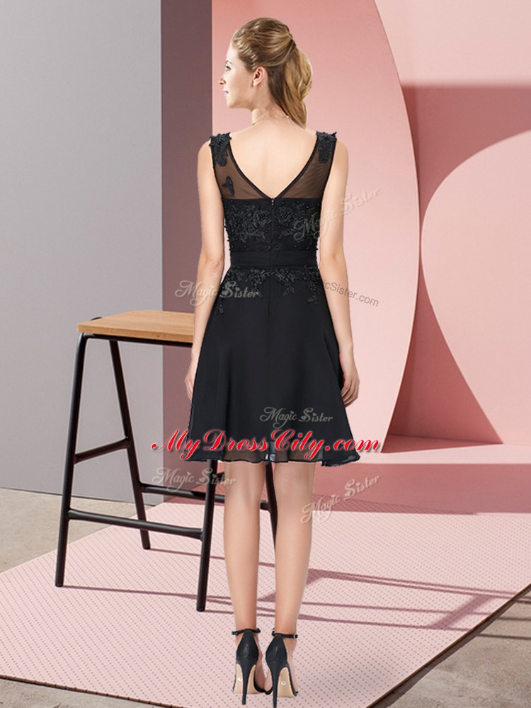 Knee Length Empire Sleeveless Black Dama Dress for Quinceanera Zipper