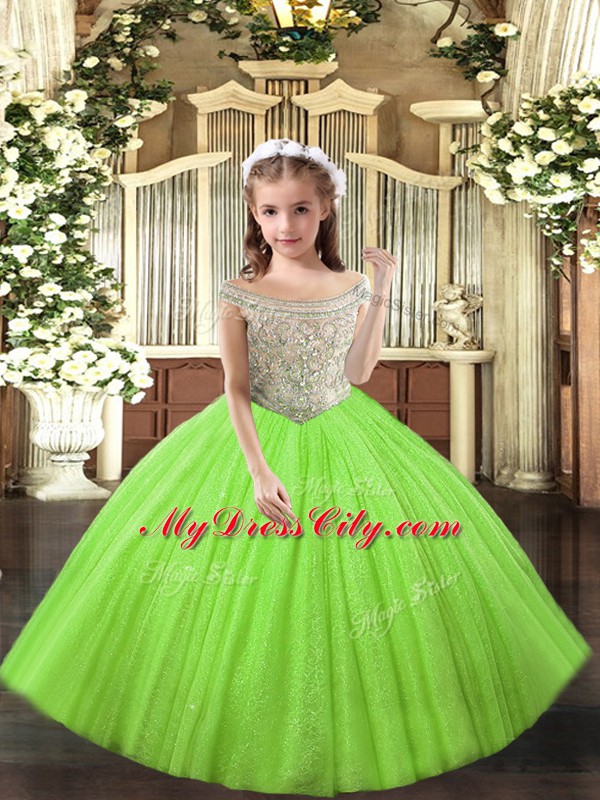 Yellow Green Lace Up Child Pageant Dress Beading and Ruffles Sleeveless Floor Length