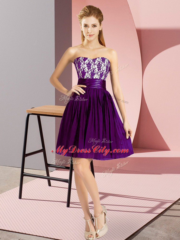 Empire Dress for Prom Purple Sweetheart Chiffon Sleeveless Mini Length Zipper