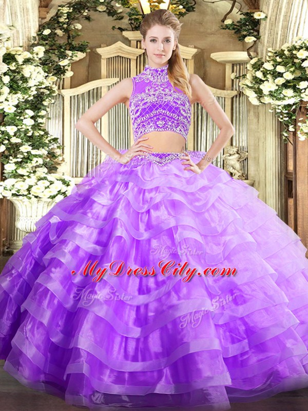 Sleeveless Backless Floor Length Beading and Ruffled Layers Quinceanera Gowns