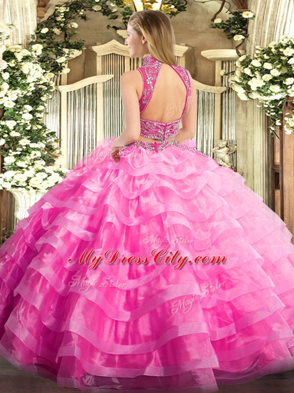 Sleeveless Backless Floor Length Beading and Ruffled Layers Quinceanera Gowns