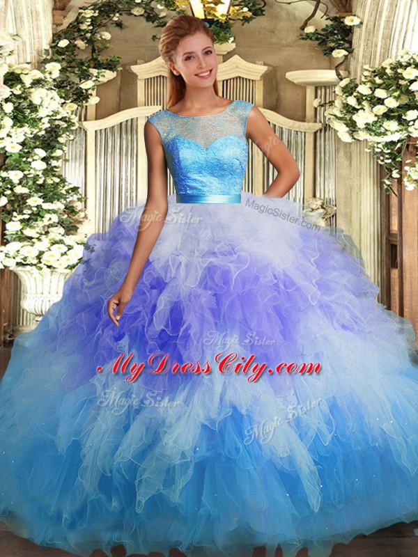 Multi-color Scoop Backless Ruffles 15 Quinceanera Dress Sleeveless