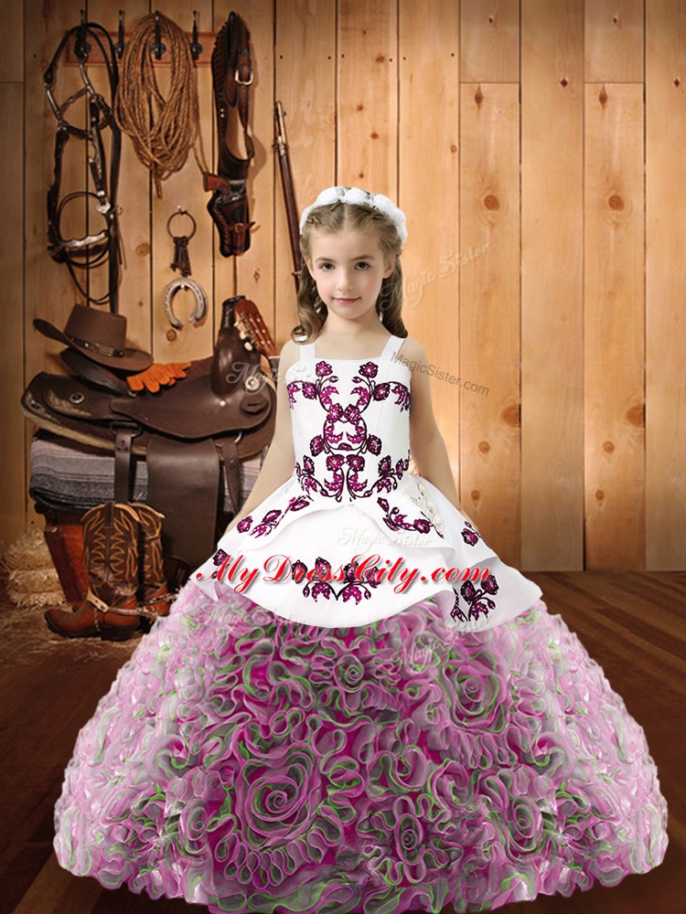 Multi-color Sleeveless Embroidery Floor Length Little Girls Pageant Dress
