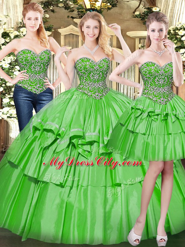 Charming Organza Sleeveless Floor Length Sweet 16 Quinceanera Dress and Beading and Ruffled Layers