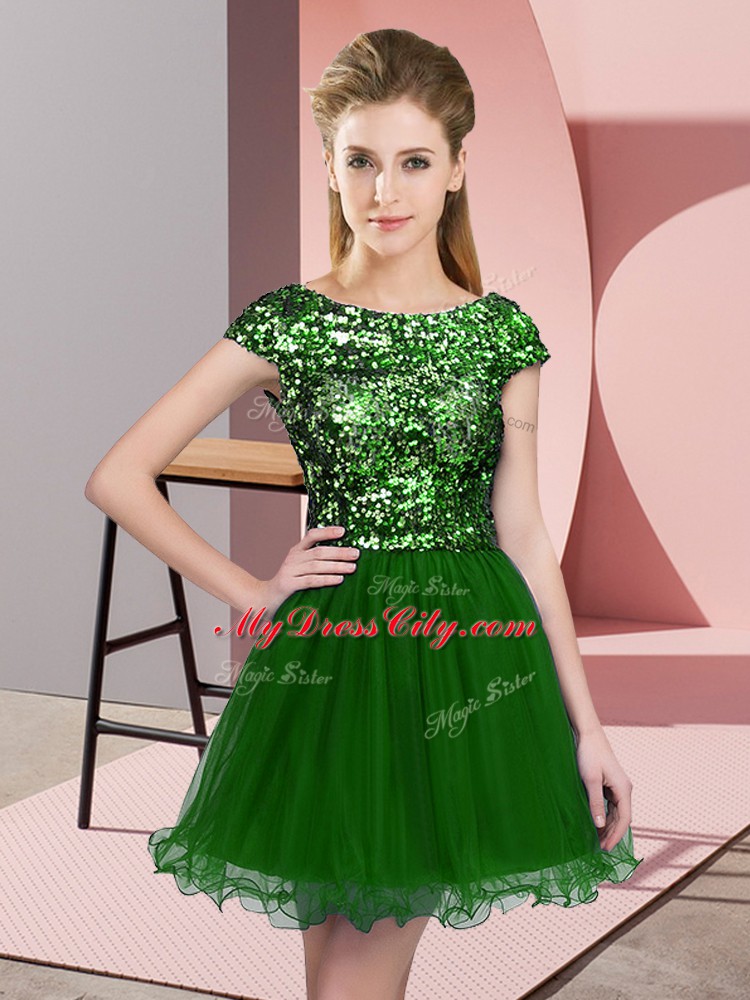 Mini Length Green Bridesmaid Dresses Scoop Cap Sleeves Zipper