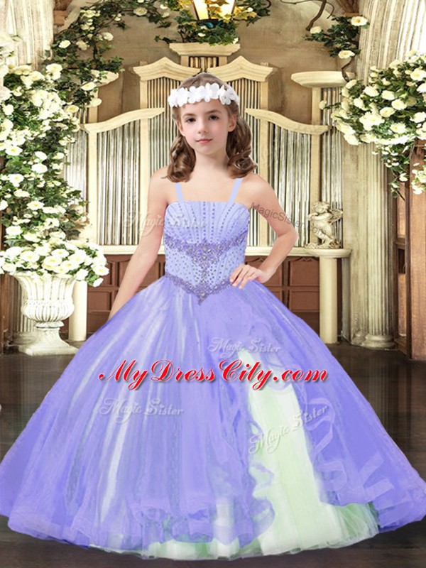 Perfect Sleeveless Beading Lace Up Girls Pageant Dresses