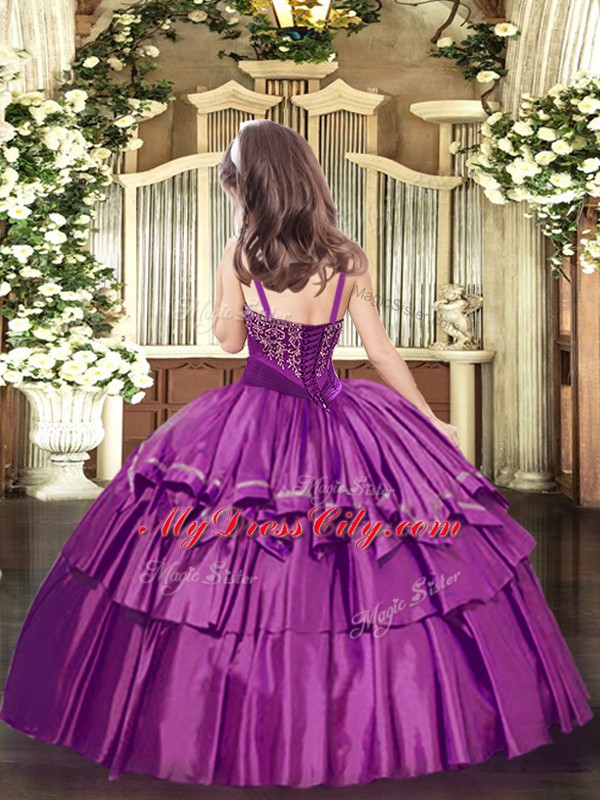 Sleeveless Beading and Ruffled Layers Lace Up Pageant Dress for Teens