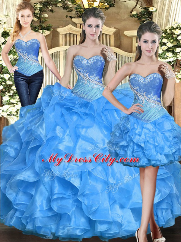 Sweetheart Sleeveless Lace Up Sweet 16 Dresses Baby Blue Organza