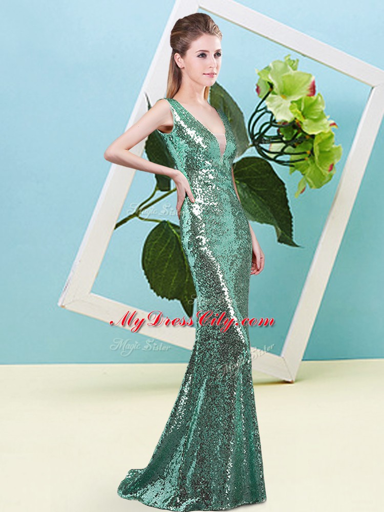 Sweet Floor Length Zipper Homecoming Dress Turquoise for Prom and Party with Sequins