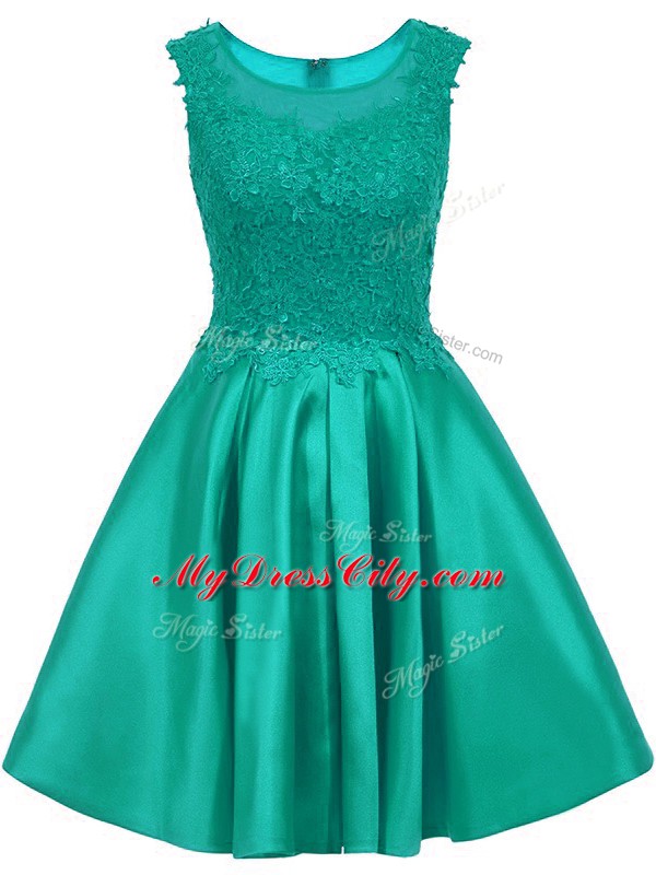 Fashionable Turquoise Zipper Bridesmaid Gown Lace Sleeveless Mini Length