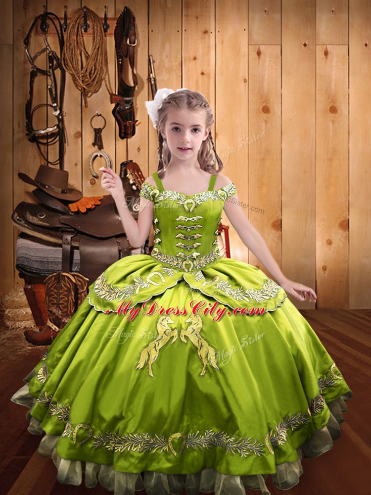 Yellow Green Sleeveless Satin Lace Up Kids Formal Wear for Sweet 16 and Quinceanera