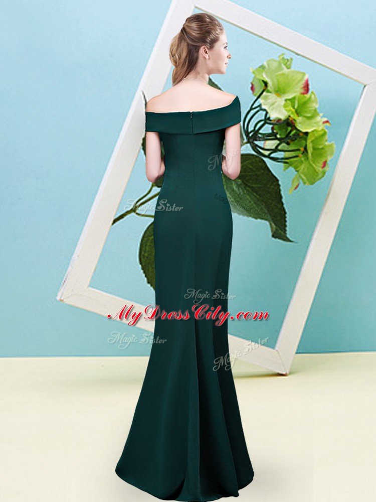 Mermaid Damas Dress Brown Off The Shoulder Elastic Woven Satin Sleeveless Floor Length Zipper
