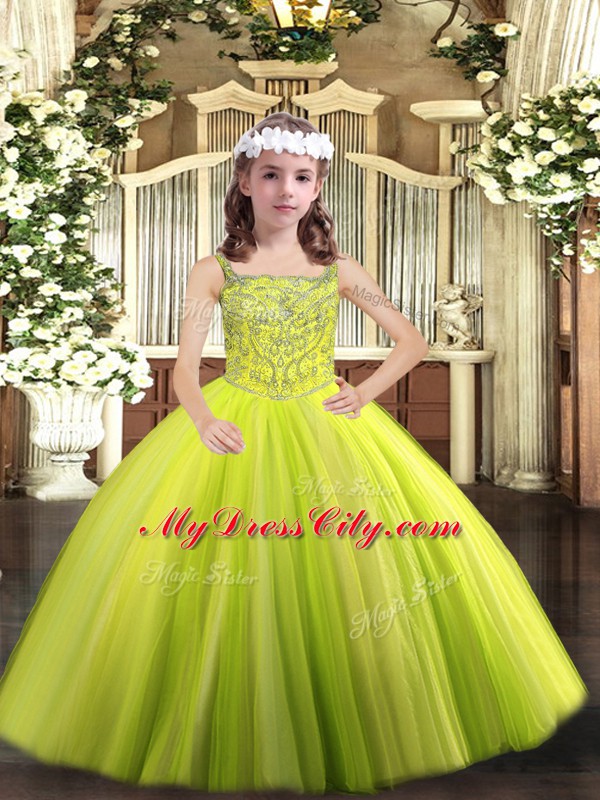 Yellow Green Sleeveless Tulle Lace Up Pageant Dress Wholesale for Party and Sweet 16 and Quinceanera and Wedding Party