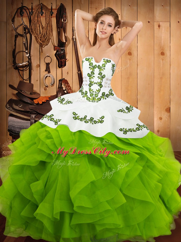 Quinceanera Dresses Party and Military Ball and Sweet 16 and Quinceanera with Embroidery and Ruffles Strapless Sleeveless Lace Up