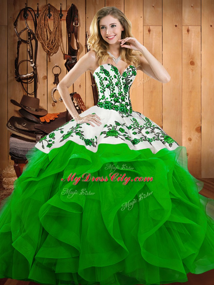 Smart Ball Gowns Sweet 16 Quinceanera Dress Green Sweetheart Satin and Organza Sleeveless Floor Length Lace Up