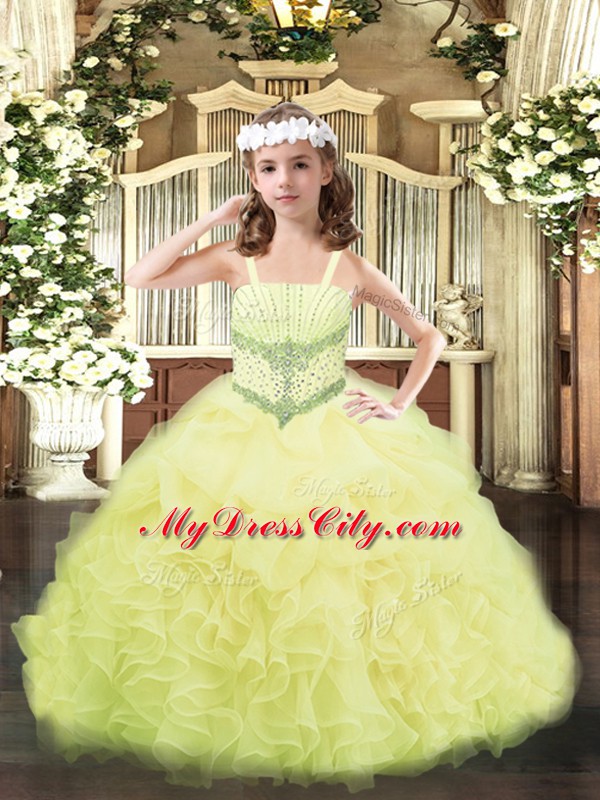 Pretty Sleeveless Lace Up Floor Length Beading and Ruffles and Pick Ups Girls Pageant Dresses