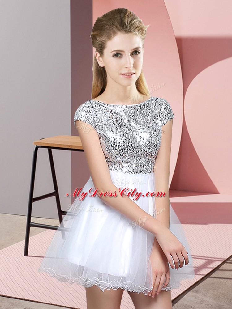 Clearance Mini Length White Quinceanera Court Dresses Scoop Cap Sleeves Zipper