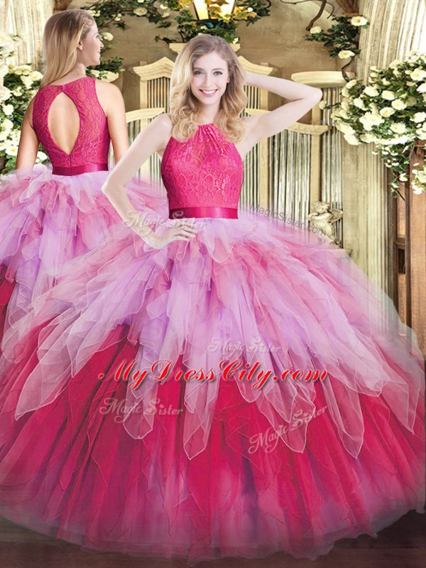Multi-color Sleeveless Organza Zipper Quince Ball Gowns for Military Ball and Sweet 16 and Quinceanera