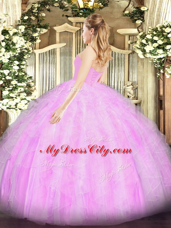 Unique Sweetheart Sleeveless Organza Quinceanera Gown Beading and Ruffles Lace Up