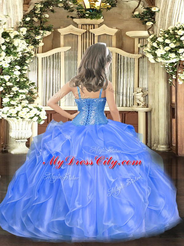 Organza Sleeveless Floor Length Girls Pageant Dresses and Beading and Ruffles
