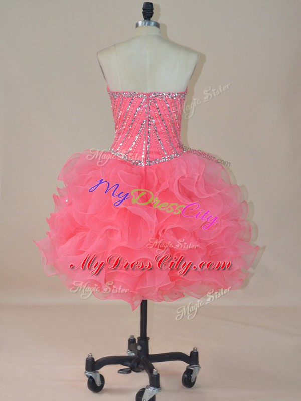 Pink Ball Gowns Beading and Ruffles Evening Dress Zipper Organza Sleeveless Mini Length