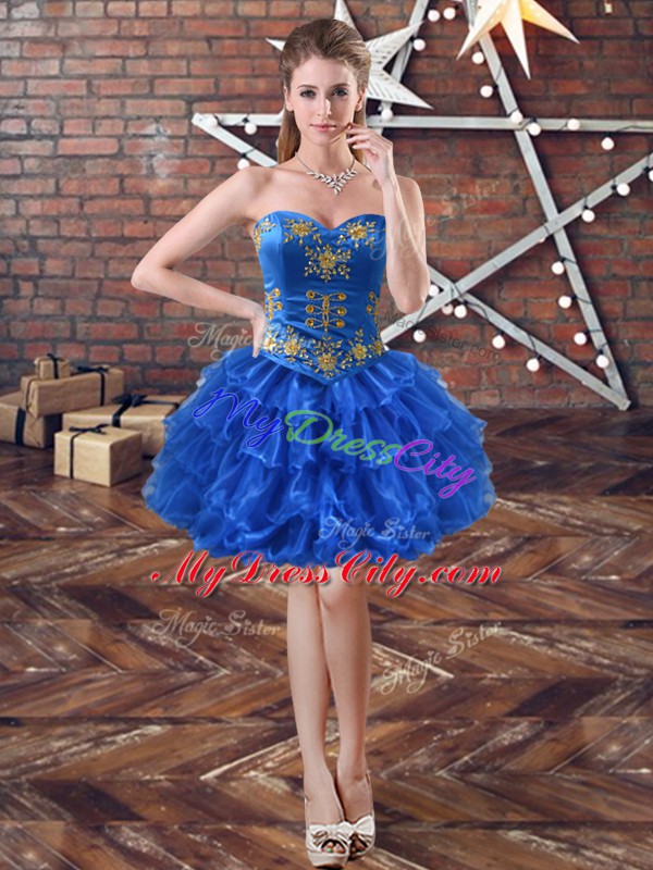 Mini Length Royal Blue Homecoming Dress Sweetheart Sleeveless Lace Up