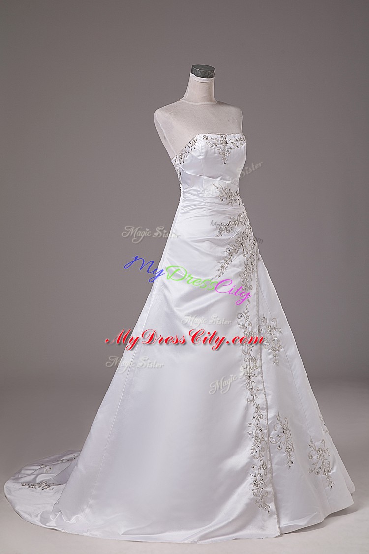 Sleeveless Beading Lace Up Bridal Gown with White Brush Train