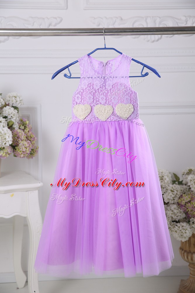Lavender Scoop Neckline Lace Flower Girl Dresses Sleeveless Zipper