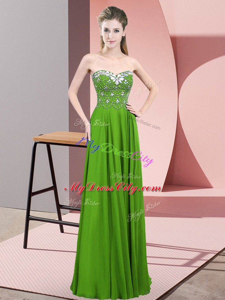 Colorful Green Sleeveless Floor Length Beading Zipper Cocktail Dresses