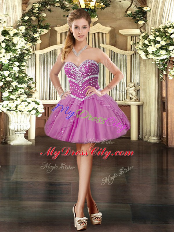 Superior Tulle Sleeveless Mini Length Prom Evening Gown and Beading and Ruffles