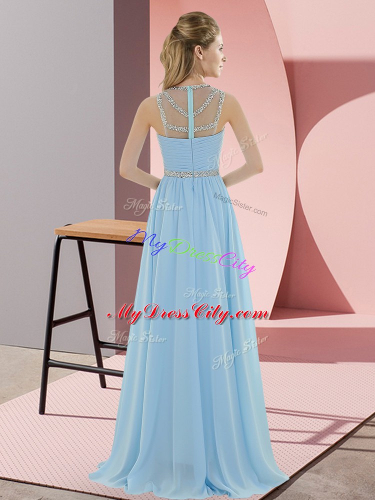 Floor Length Zipper Cocktail Dress Apple Green for Prom and Party with Beading