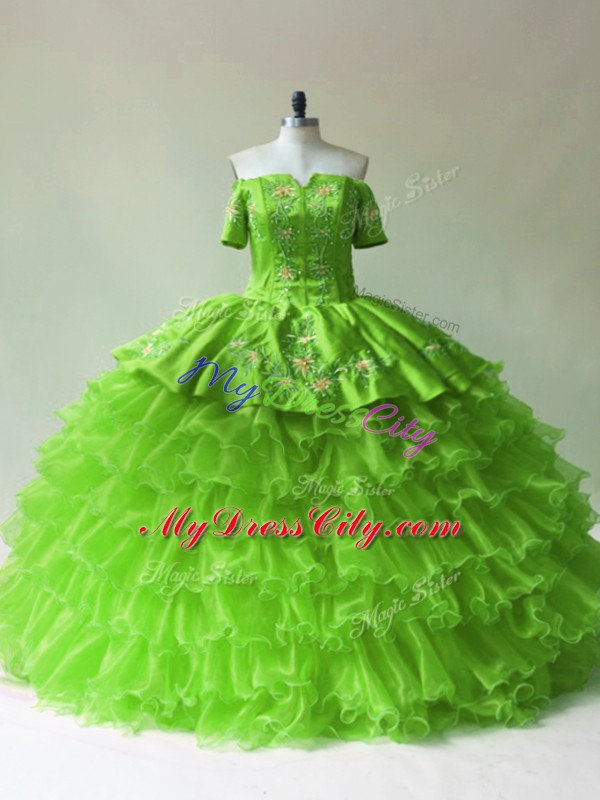 Embroidery and Ruffled Layers Sweet 16 Quinceanera Dress Lace Up Sleeveless Floor Length