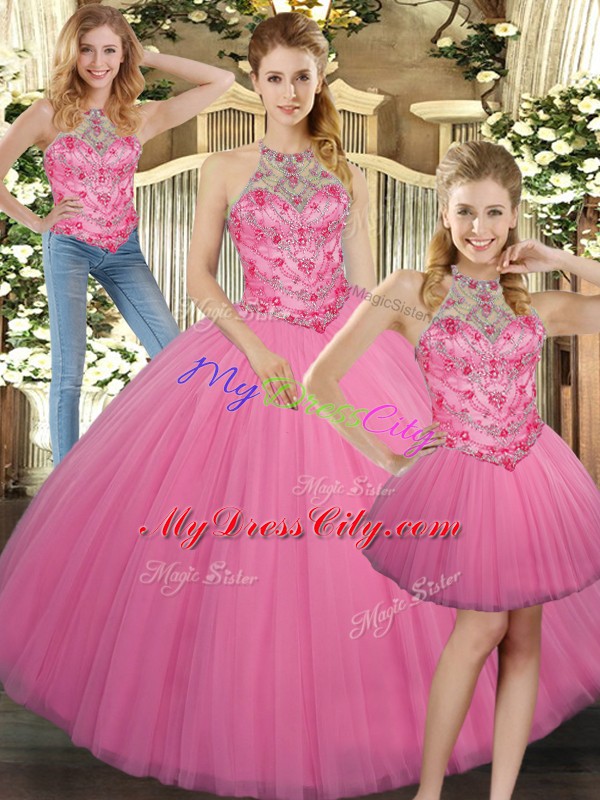 Tulle Sleeveless Floor Length Quinceanera Gown and Embroidery