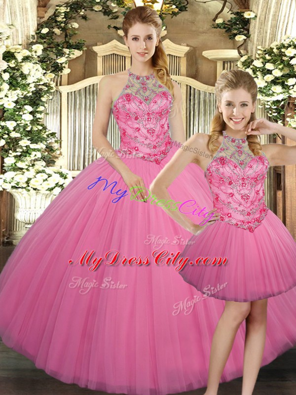 Tulle Sleeveless Floor Length Quinceanera Gown and Embroidery