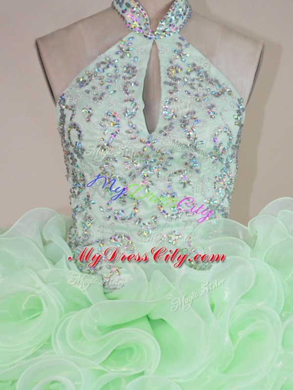 Fine Beading and Ruffles Quinceanera Gowns Apple Green Lace Up Sleeveless