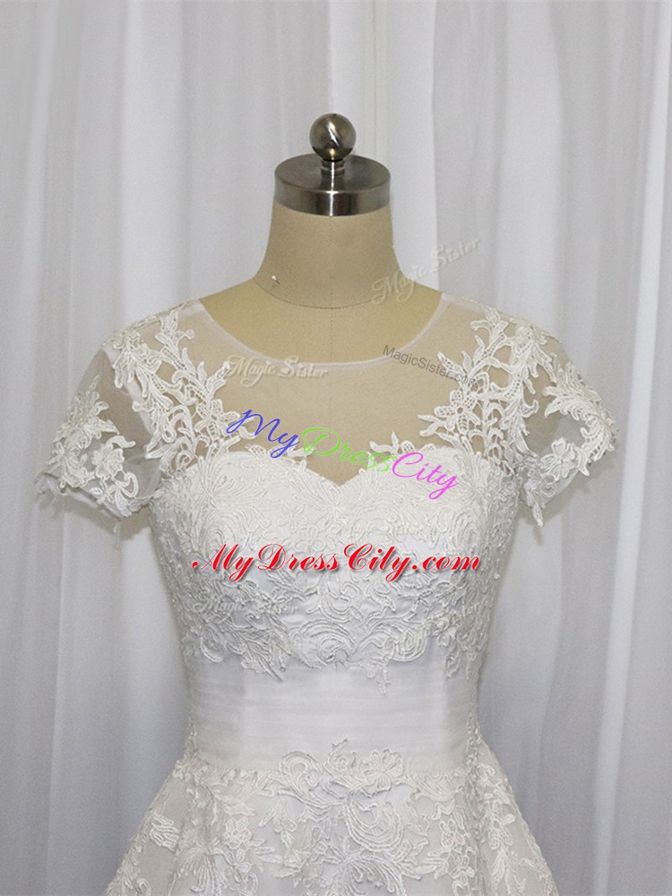 Best Selling Short Sleeves Lace Zipper Wedding Dress