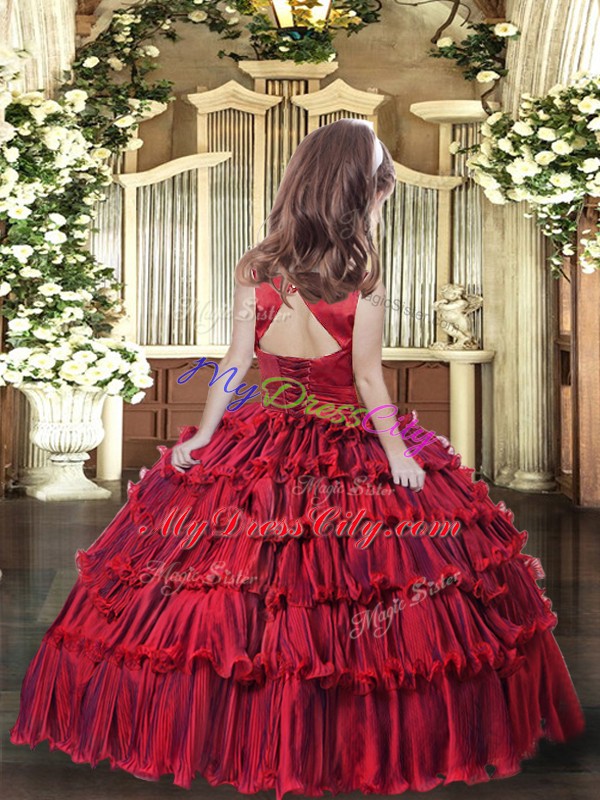Wonderful Red Scoop Lace Up Ruffled Layers Glitz Pageant Dress Sleeveless