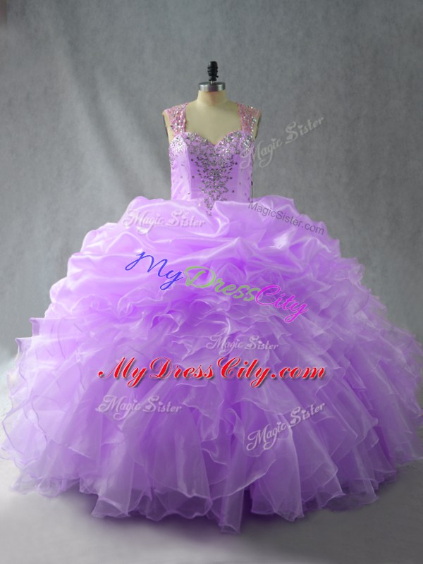 Popular Straps Sleeveless Zipper 15 Quinceanera Dress Lavender Organza