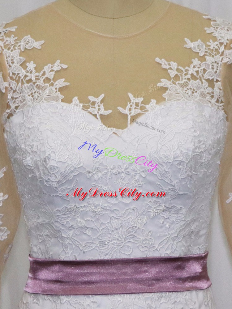 Discount White Long Sleeves Lace and Belt Clasp Handle Wedding Gowns