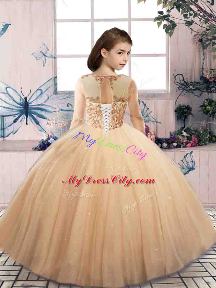 Yellow Green Lace Up Pageant Dress for Teens Beading Sleeveless Floor Length