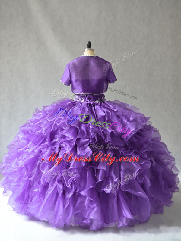 Suitable Floor Length Purple Sweet 16 Dress Strapless Sleeveless Lace Up