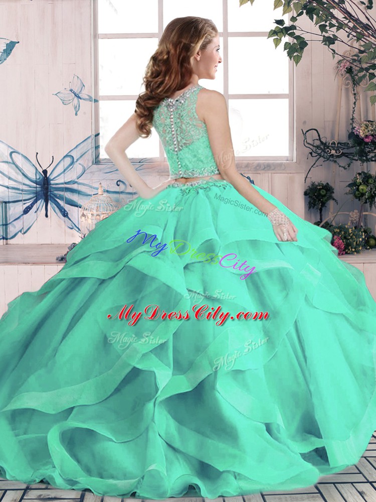 Wonderful Scoop Sleeveless Tulle Sweet 16 Quinceanera Dress Beading and Lace and Ruffles Lace Up