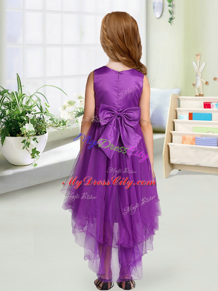 Most Popular Sequins and Bowknot Toddler Flower Girl Dress Burgundy Zipper Sleeveless High Low